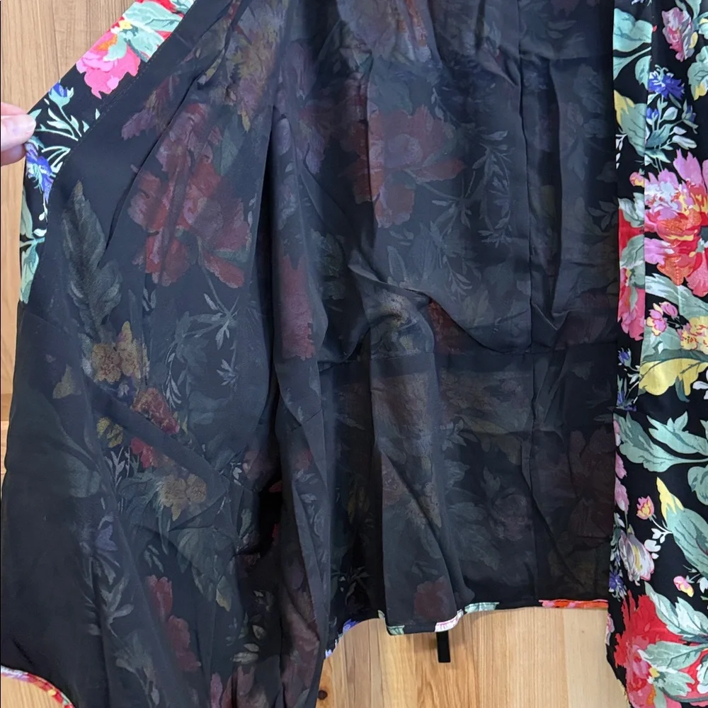 Simply Irresistible Black Colorful Floral Elbow Sleeve Boho Kimono Blazer Sz XL